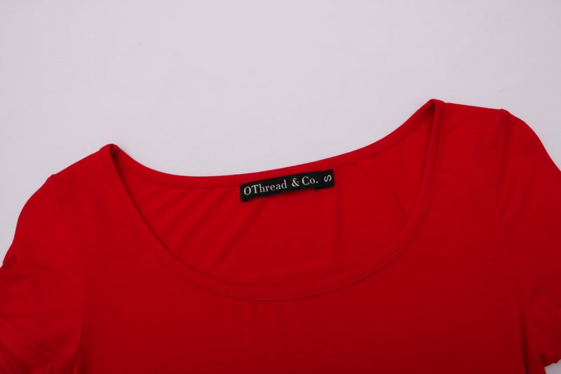 OThread & Co. Women's Basic Crop Tops Stretchy Casual Scoop Neck Cap Sleeve Shirt (Medium, Red) - Image 5